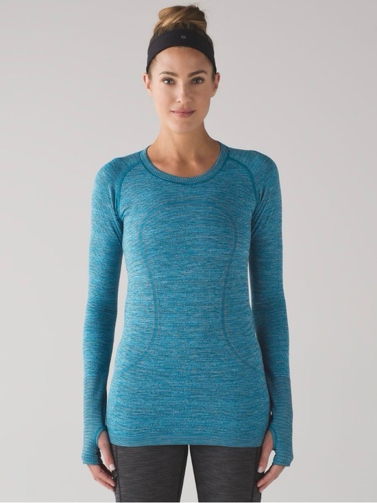 lululemon athletica Tops - Lululemon Swiftly Tech Long Sleeve Crew Indian Ocean Blue / Black Sz 10